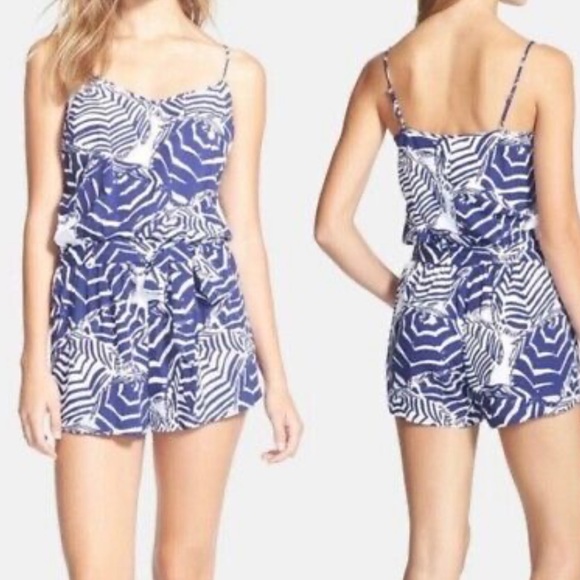 Lilly Pulitzer Pants - Lilly Pulitzer Deanna Romper Oh Cabana Boy Print Navy Blue Size M